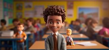 A Cartoon Character Is Standing In A Classroom. Generative AI.