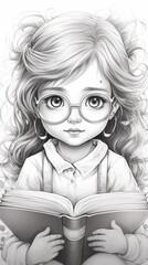 Canvas Print - A drawing of a girl with glasses reading a book