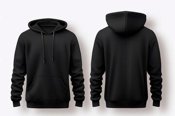 Set of Black front and back view tee hoodie hoody sweatshirt on transparent background cutout, PNG file. Mockup template for artwork graphic design | Generative AI