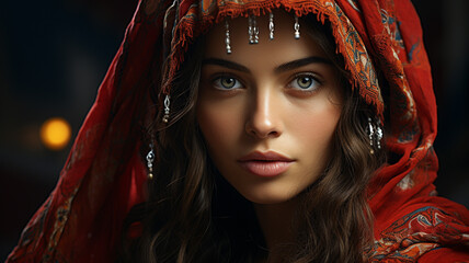 Wall Mural - beautiful woman with blue eyes in arabic style