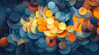 abstract pattern full of circles in blue, orange and yellow - generative AI