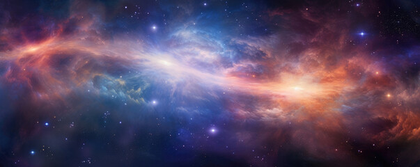 Wall Mural - a chaotic cosmic landscape of galaxies and nebulae all twisted and churning together as the gravitat