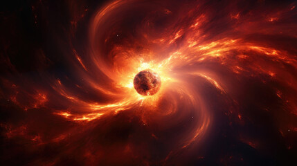 Wall Mural - an intense and powerful a star being born at the center of a fiery red and orange supernova. strong 