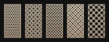 Decorative Panels For CNC, Laser Cutting. Vector Set Of Elegant Oriental Patterns With Abstract Geometric Grid, Mesh, Floral Lattice. Laser Cut Templates For Wood, Metal, Plastic. Aspect Ratio 1:2