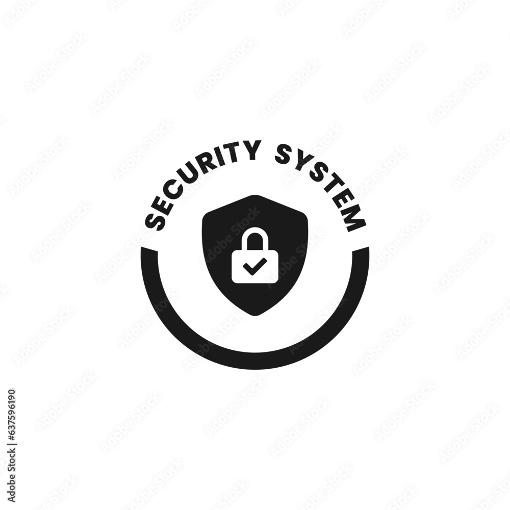 Security system icon or Security system label vector isolated in Flat Style. Security system icon for product packaging design element. 100% Security system label for safety design element.