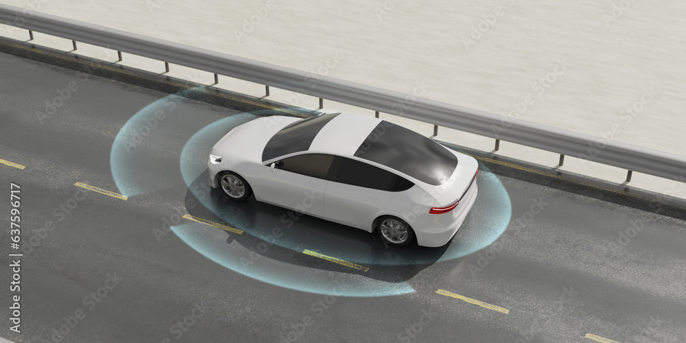 Autonomous car on highway road with radar scan, futuristic self driving ...