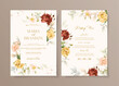 © aestheticpixele - Watercolor wedding invitation template set with beautiful red yellow and leaves decoration