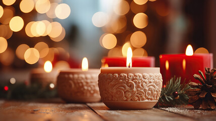 Wall Mural - lit candles create a cozy holiday ambiance during christmas