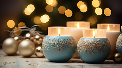 Wall Mural - lit candles create a cozy holiday ambiance during christmas