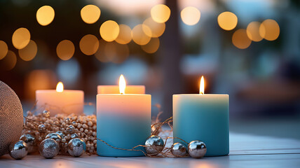 Wall Mural - candles are lit to create a cozy holiday atmosphere during christmas
