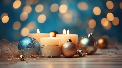 Wall Mural - Lit candles create a cozy holiday ambiance during Christmas