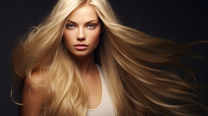 Wall Mural - golden blonde beauty: a captivating portrait of a young woman with stunningly long, flowing blonde h