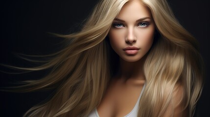 Wall Mural - golden blonde beauty: captivating portrait of a stunning young woman with flowing golden blonde hair
