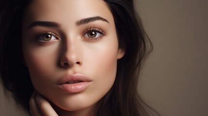 Wall Mural - portrait of a woman: close-up portrait of a young woman with beautiful brown eyes and long dark hair