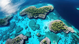 Fototapeta Do akwarium - Above view Islands embraced by pristine turquoise waters and vibrant coral reef
