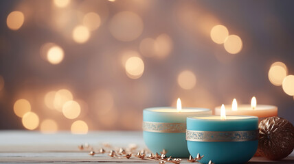 Wall Mural - Lit candles create a cozy holiday ambiance during Christmas