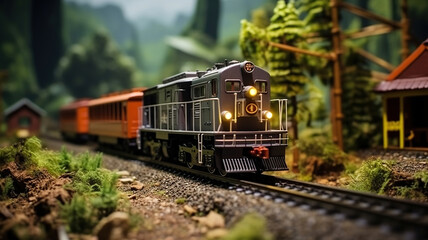 Toy trains are moving on the tracks