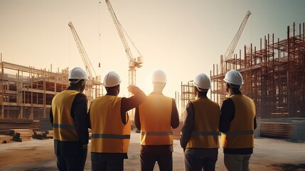 Wall Mural - construction workers at construction site. generative ai