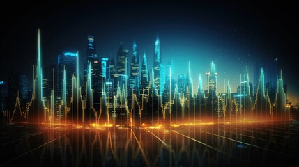 Poster -  Cityscape Pulse: A vibrant futuristic cityscape pulses with digital energy, where dynamic data streams intertwine with towering skyscrapers and the mesmerizing glow of city lights. 
