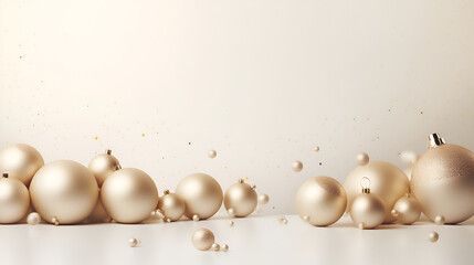 Wall Mural - Christmas and New Year minimalist background. Gold Christmas glass balls and stars on red background with copy space for text. The concept of Christmas and New Year holidays