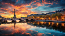 Seine River Reflecting The Lights Of Paris At Twilight