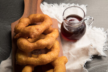 Picarones peruvian food dessert sweet fried dough doughnuts