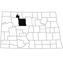 Map of ward County in North Dakota state on white background. single County map highlighted by black colour on North Dakota map .