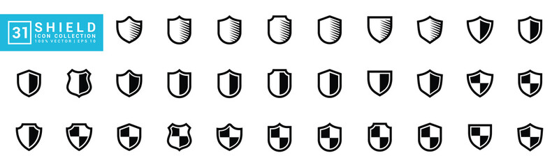 Sticker - Collection of shield icons, defense, prevention, protection, editable and resizable EPS 10.