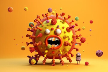 Wall Mural - Cute virus character element minimal background 3d rendering