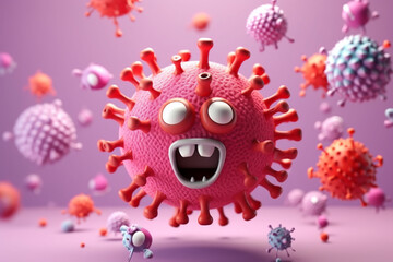 Wall Mural - Cute virus character element minimal background 3d rendering