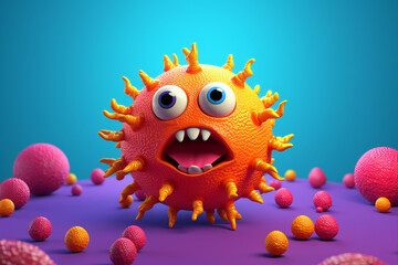 Wall Mural - Cute virus character element minimal background 3d rendering