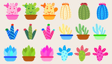 Collection Illustration Cactus And Aloe Vera Desert Thorn Plant Cactus And Tropical House Plants.Set Of Cactus And Aloe Vera.