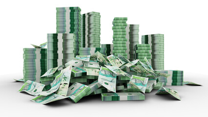 Wall Mural - Big stacks of Colombian peso notes. A lot of money isolated on transparent background. 3d rendering of bundles of cash