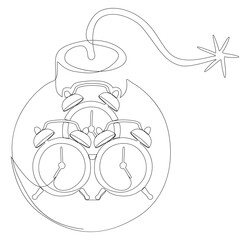 Poster - One continuous line of alarm clock with Bomb. Thin Line Illustration vector concept. Contour Drawing Creative ideas.