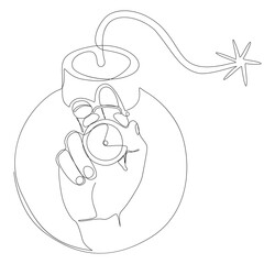 Poster - One continuous line of alarm clock with Bomb. Thin Line Illustration vector concept. Contour Drawing Creative ideas.