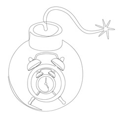 Poster - One continuous line of alarm clock with Bomb. Thin Line Illustration vector concept. Contour Drawing Creative ideas.