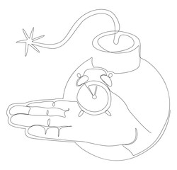 Poster - One continuous line of alarm clock with Bomb. Thin Line Illustration vector concept. Contour Drawing Creative ideas.