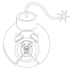 Poster - One continuous line of alarm clock with Bomb. Thin Line Illustration vector concept. Contour Drawing Creative ideas.