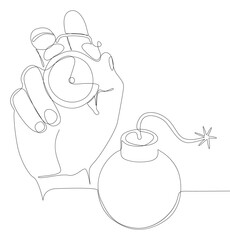 Poster - One continuous line of alarm clock with Bomb. Thin Line Illustration vector concept. Contour Drawing Creative ideas.