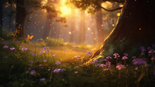 Dreamy Wildflowers In Enchanted Forest, Generative Ai