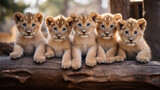 Fototapeta  - Group of cute lion cubs