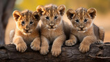 Fototapeta  - Group of cute lion cubs