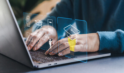 Wall Mural - human use laptop technology internet learning and study online class technology network, e-learning,