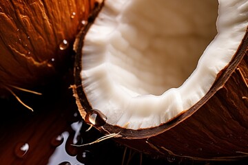 Poster - Generative AI : Fresh Coconut fruit with water droplets isolated on white background with clipping path