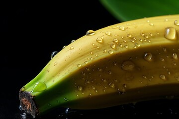 Poster - Generative AI : Fresh Banana fruit with water droplets isolated on white background with clipping path