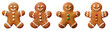 Set of traditional Christmas cookies - gingerbread men, isolated on transparent background