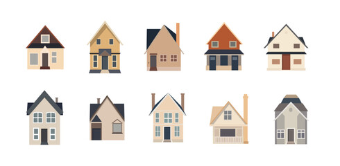 Wall Mural - Set of houses vector, cartoon private house icon, flat illustration design