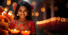 Sparkling Diwali Joy: Young Girl Lights Up The Festival With Sparklers.