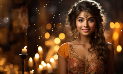 A young Indian girl enjoying sparklers on Diwali festival night.