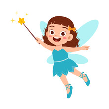 Little Kid Wearing Fairy Costume And Feel Happy